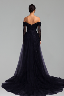 Boat Neck Mermaid Overskirt Dress - LAROSABRIDE