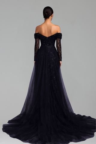 Boat Neck Mermaid Overskirt Dress - LAROSABRIDE