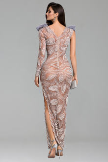 Sheer One Sleeve Embroidered Gown - LAROSABRIDE