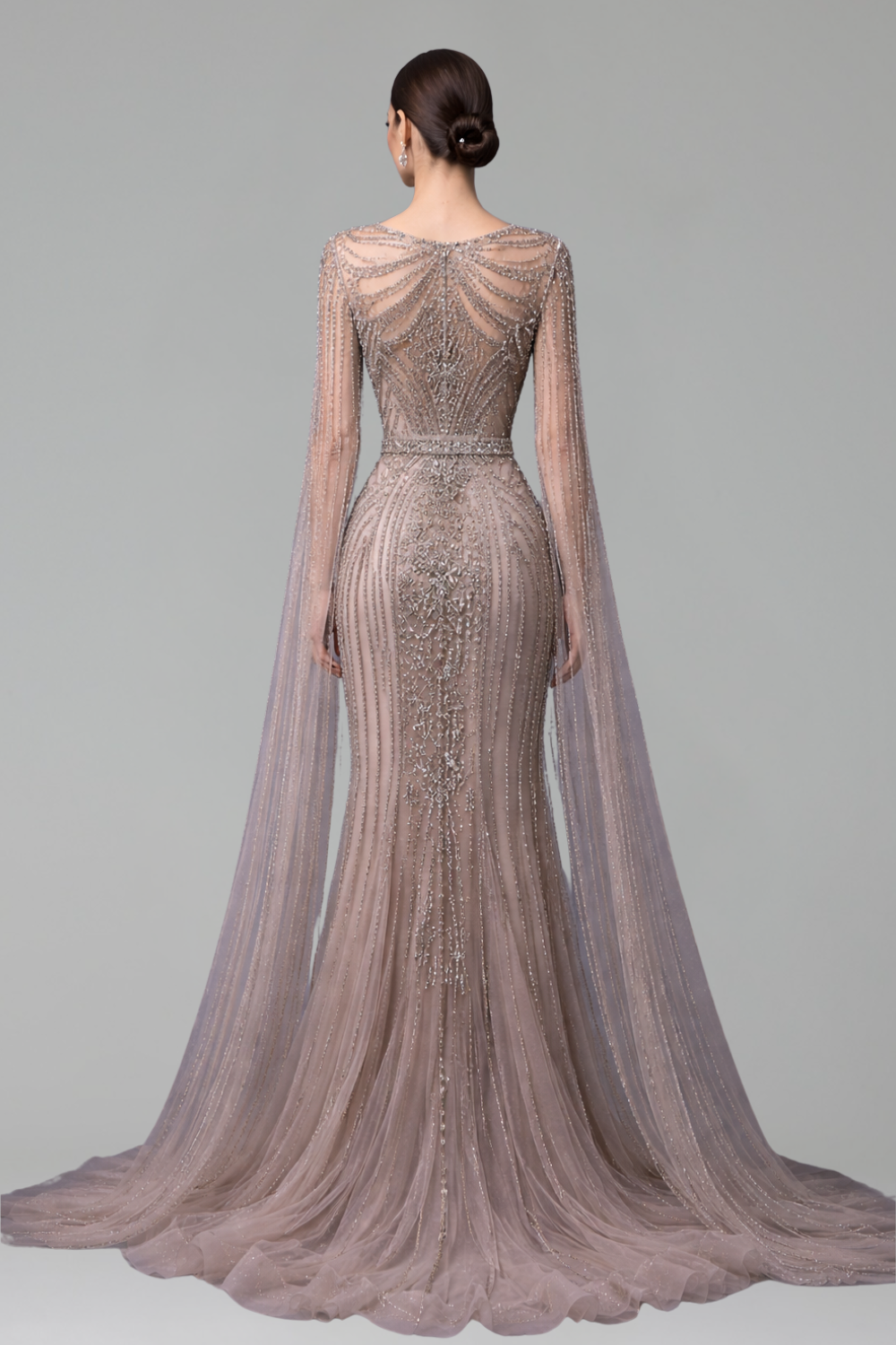 Beaded Mermaid Cape Sleeve Dress - LAROSABRIDE