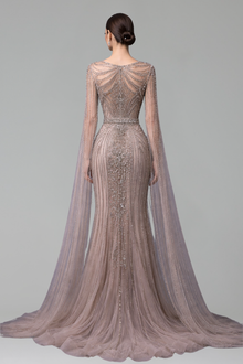 Beaded Mermaid Cape Sleeve Dress - LAROSABRIDE