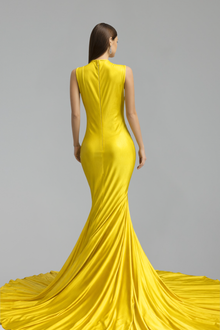 Illusion Embroidered Bodice Satin Mermaid Gown - LAROSABRIDE