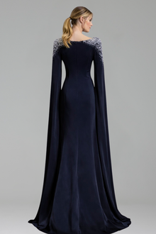 Satin Mermaid Cape Sleeve Dress - LAROSABRIDE