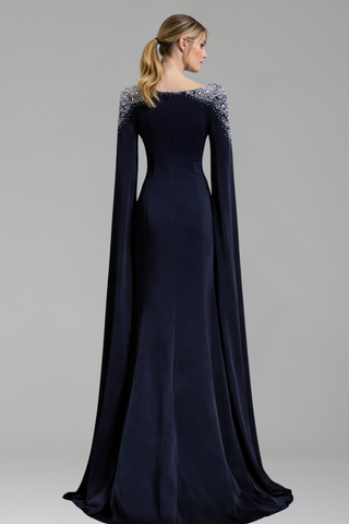 Satin Mermaid Cape Sleeve Dress - LAROSABRIDE