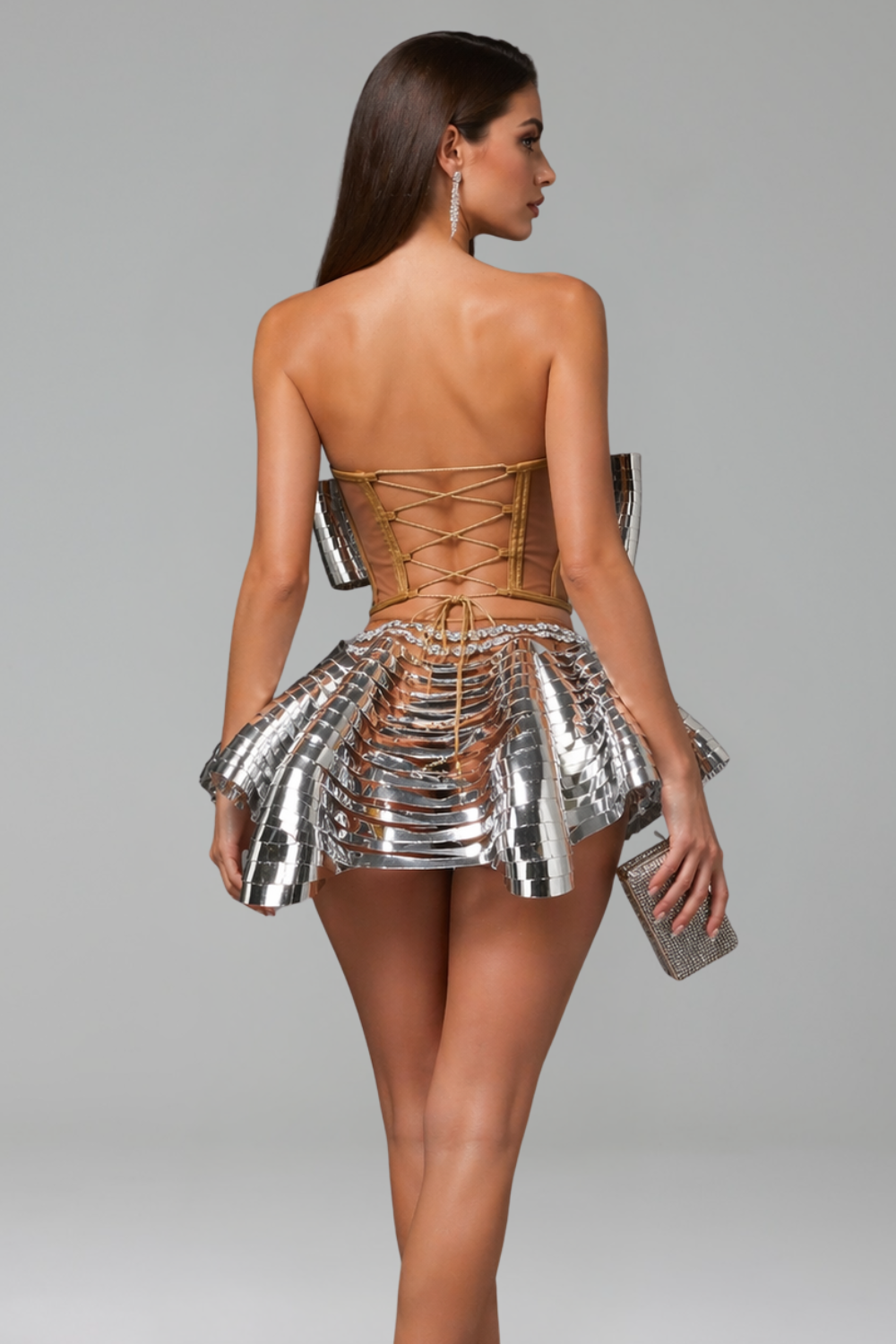 Metallic Sculpted Corset Mini Dress - LAROSABRIDE