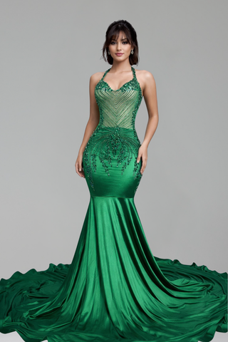 Emerald Green Beaded Gown