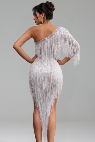 One-Shoulder Fringe Cocktail Dress