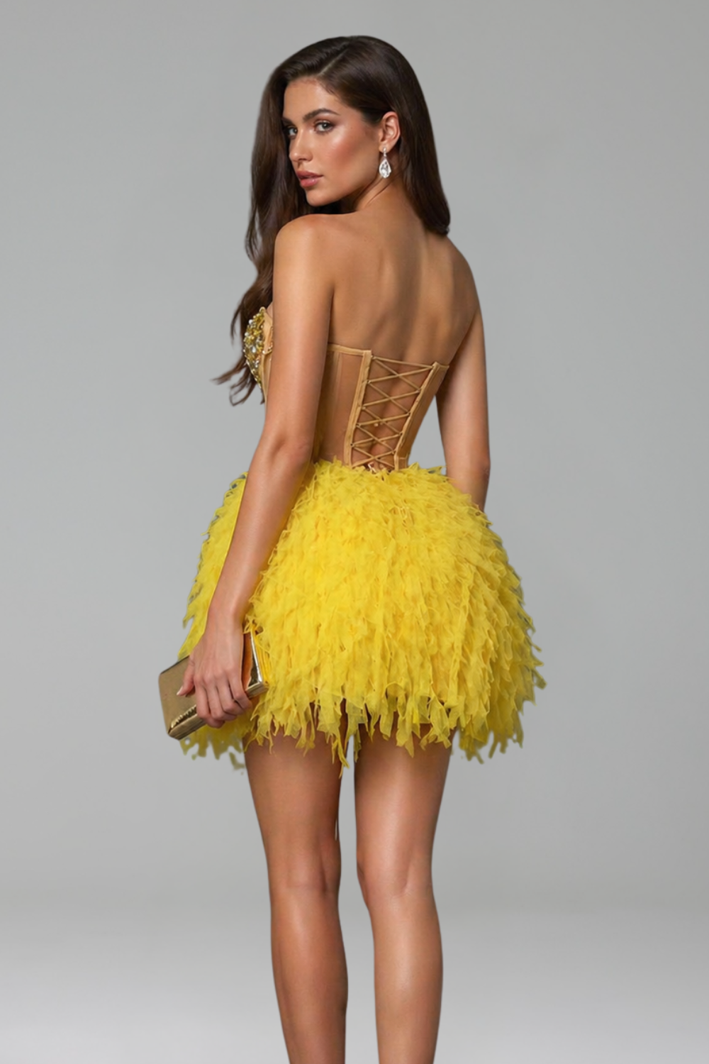 Crystal Corset Feather Mini Dress - LAROSABRIDE