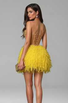 Crystal Corset Feather Mini Dress - LAROSABRIDE