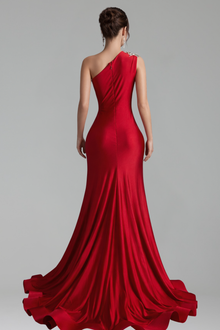 Satin Dress with Crystal Embellishments - LAROSABRIDE
