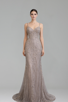 Beaded Spaghetti Strap Mermaid Gown - LAROSABRIDE