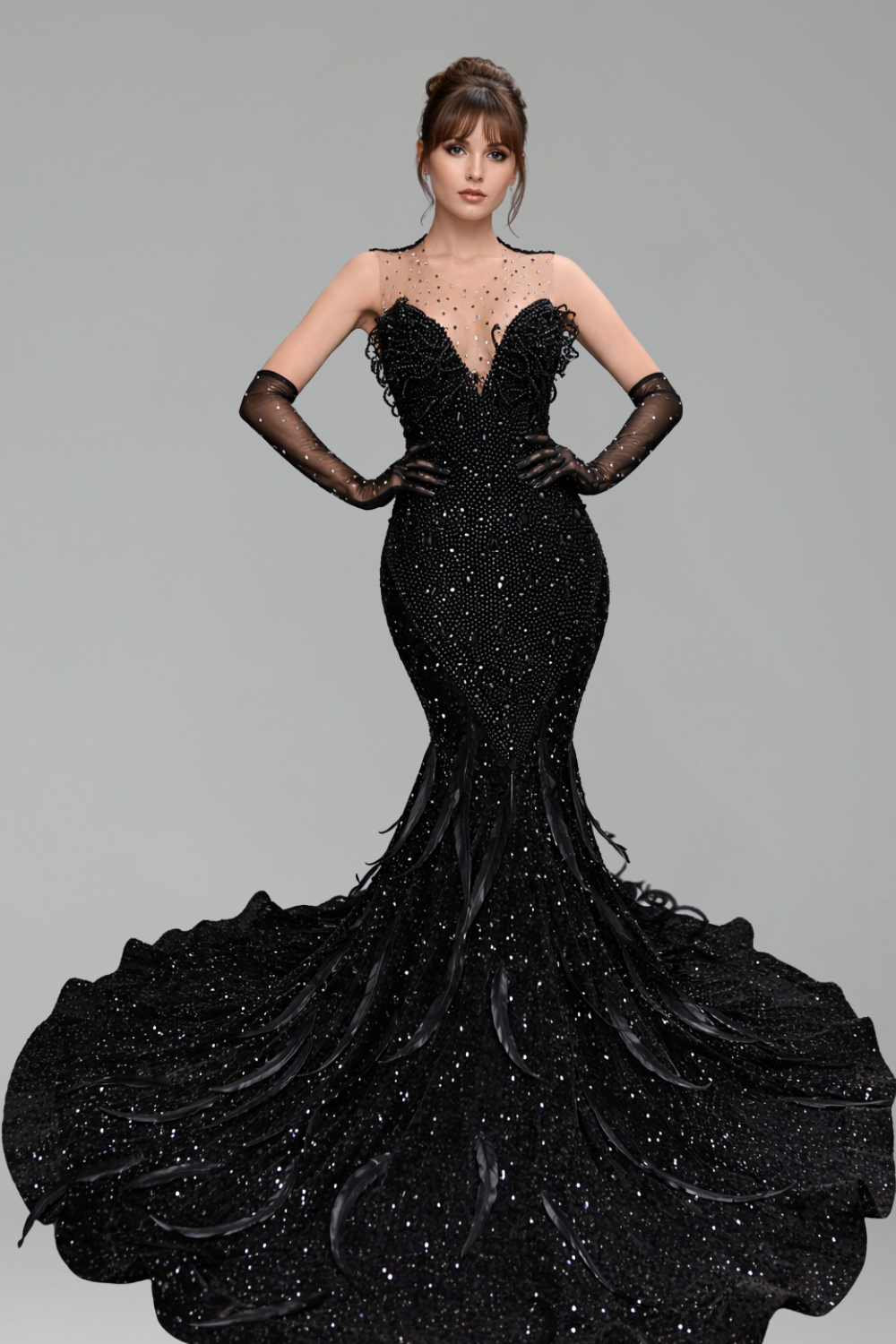 Beaded Illusion Mermaid Gown - LAROSABRIDE