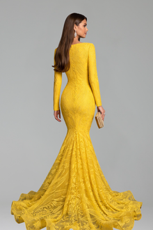 Long Sleeve Deep V Mermaid Gown - LAROSABRIDE