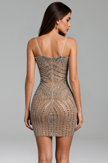 Embellished Mesh Mini Dress - LAROSABRIDE