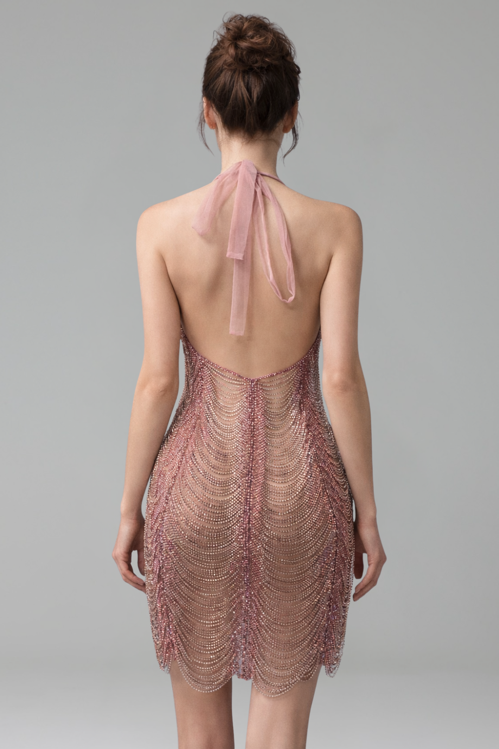 Crystal Chain Halter Mini Dress - LAROSABRIDE