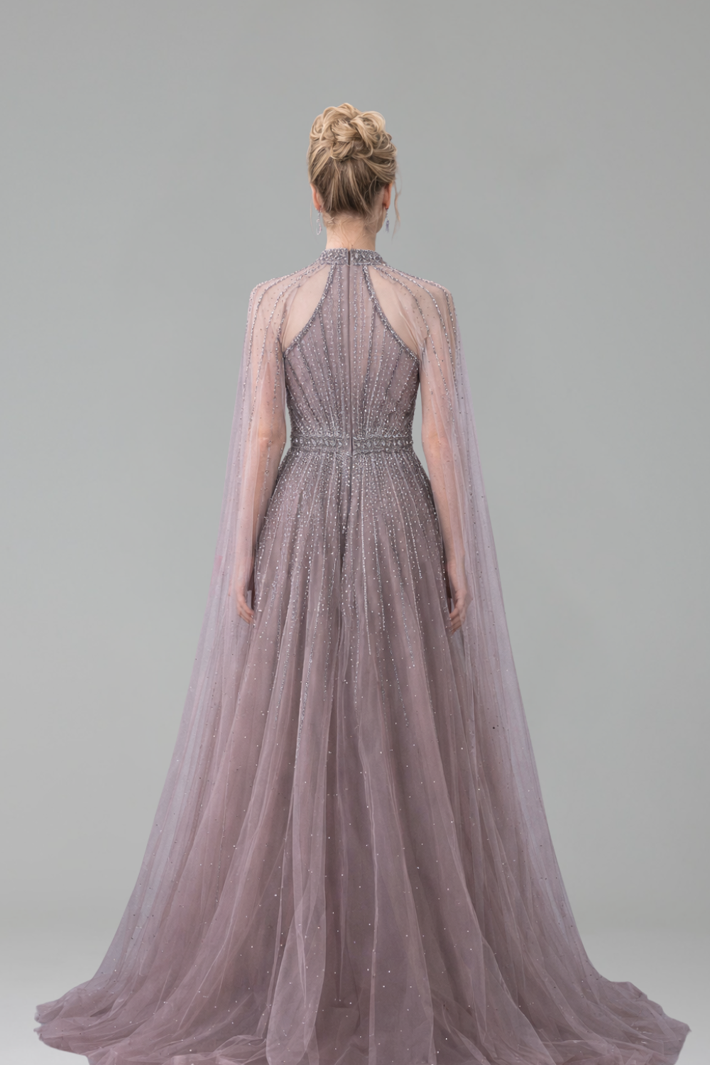 Crystal Beaded A-Line Cape Dress - LAROSABRIDE