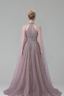 Crystal Beaded A-Line Cape Dress - LAROSABRIDE