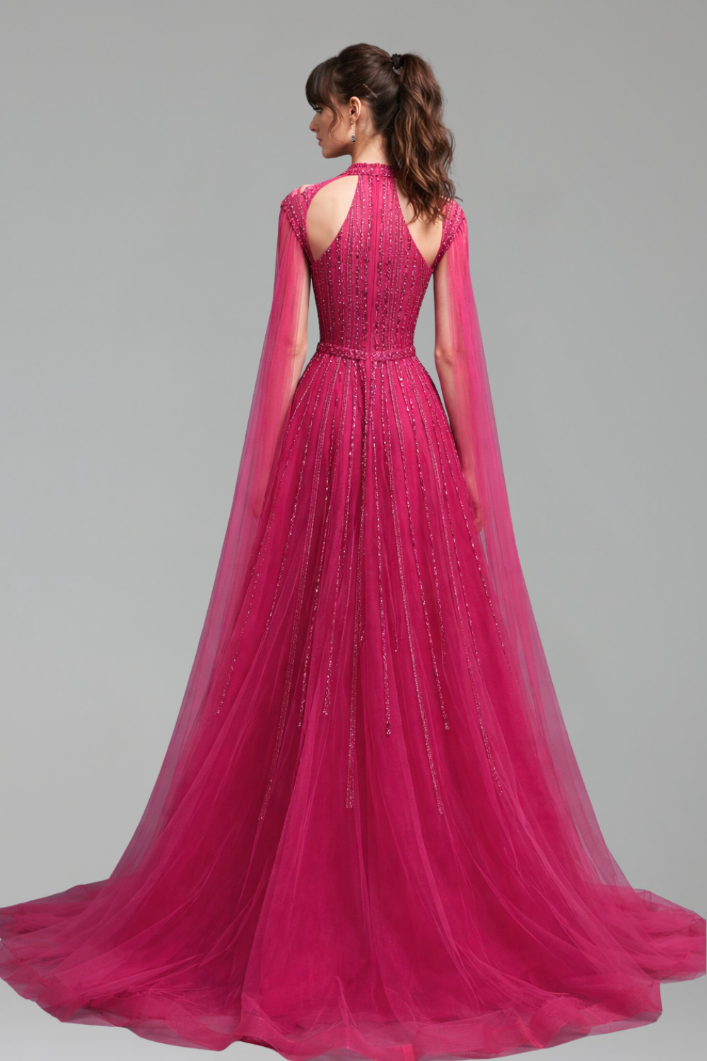 Beaded A-Line Cape Dress - LAROSABRIDE