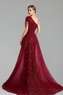 One-Shoulder Overskirt Dress-Larosabride