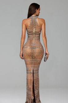 Crystal Halter Illusion Bodycon Gown - LAROSABRIDE