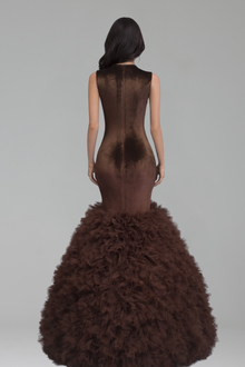 Beaded Ruffle Mermaid Dress - LAROSABRIDE