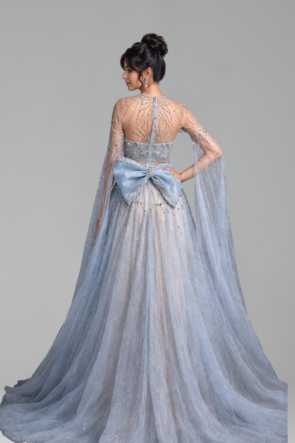 Beaded A-Line Cape Dress - LAROSABRIDE