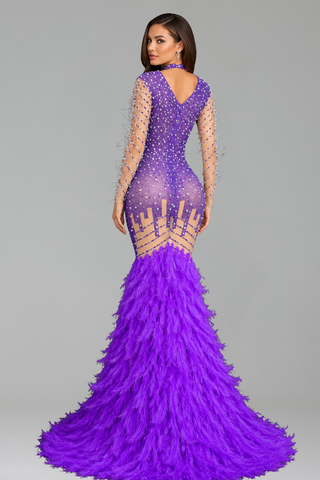 Emerald Crystal Feather Gown - LAROSABRIDE