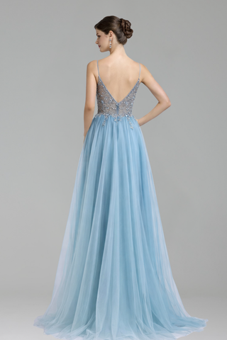 Backless Beaded A-Line Dress - LAROSABRIDE
