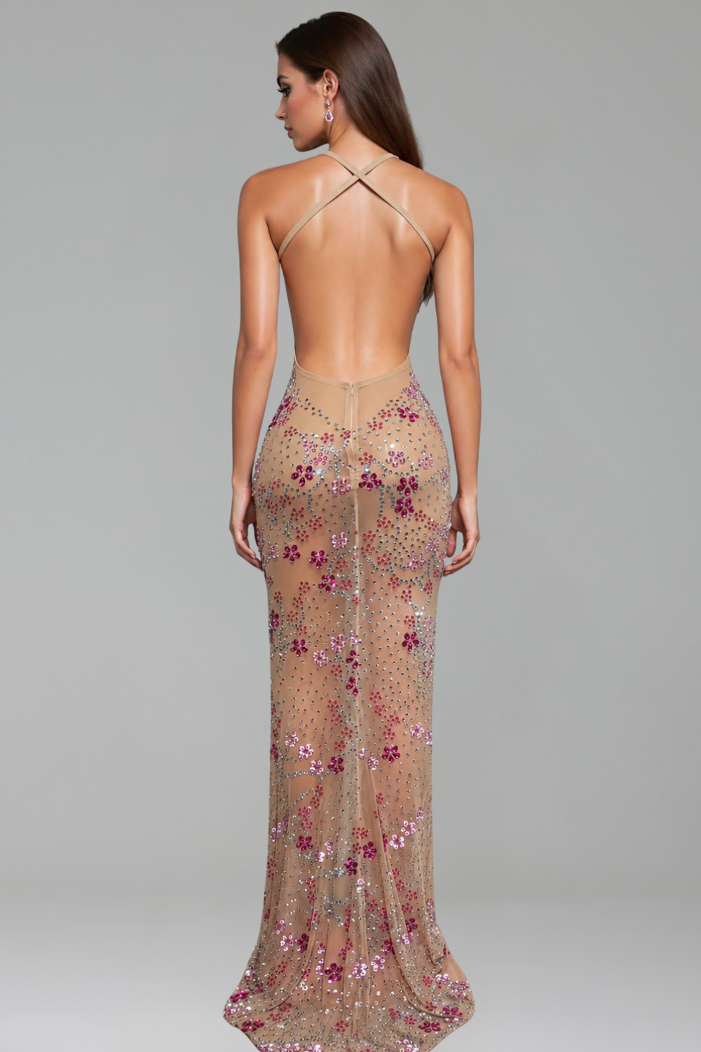 Floral Crystal Halter Gown - LAROSABRIDE