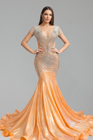 Beaded Fringe Mermaid Gown