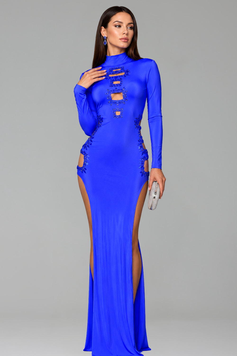 Embellished Cutout Slit Gown - LAROSABRIDE