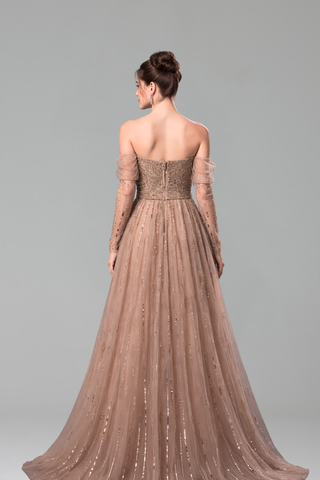 Long Sleeve Crystal Mermaid Gown - LAROSABRIDE