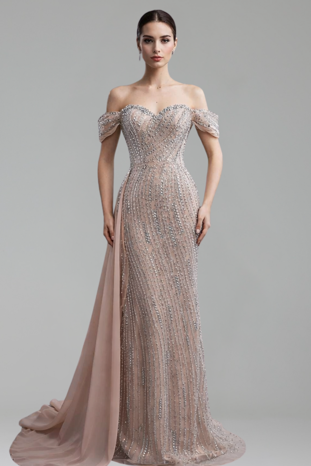 Nude Beaded Mermaid Gown - LAROSABRIDE