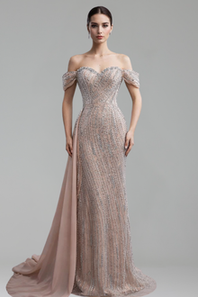 Nude Beaded Mermaid Gown - LAROSABRIDE