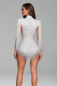 Fringed Rhinestone Cutout Bodysuit - LAROSABRIDE