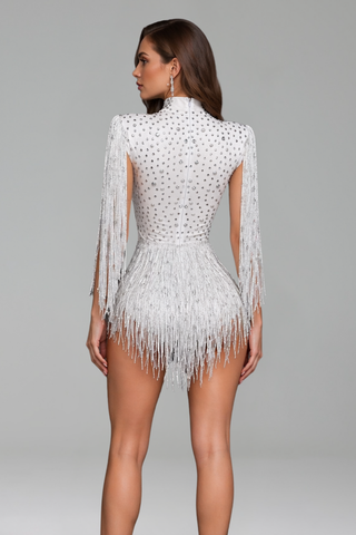 Fringed Rhinestone Cutout Bodysuit
