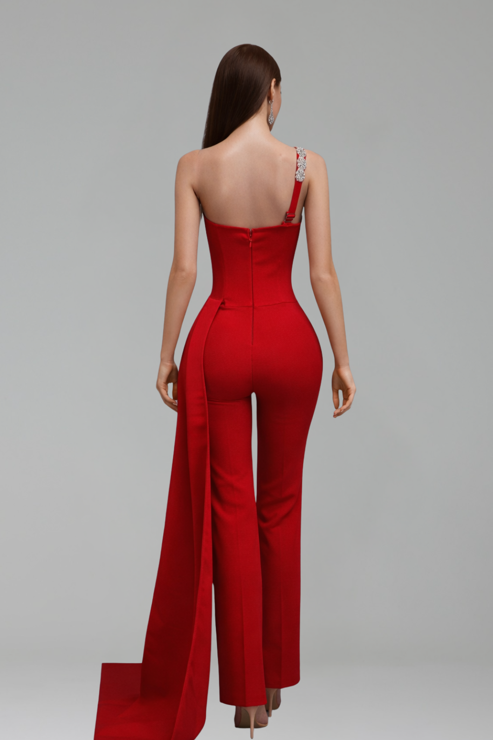 One Shoulder Draped Jumpsuit Gown - LAROSABRIDE