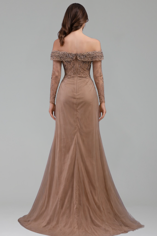 Beaded Mermaid Overskirt Evening Gown - LAROSABRIDE