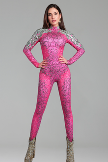 High Neck Embellished Rhinestone Jumpsuit - LAROSABRIDE