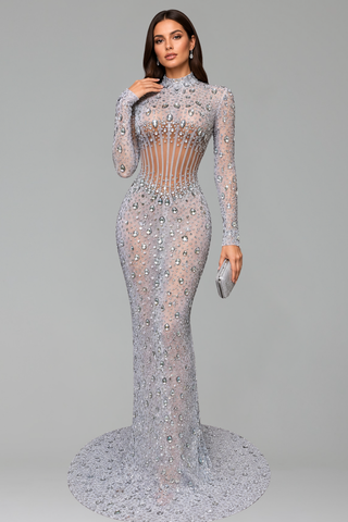 Sheer Crystal Corset Gown - LAROSABRIDE