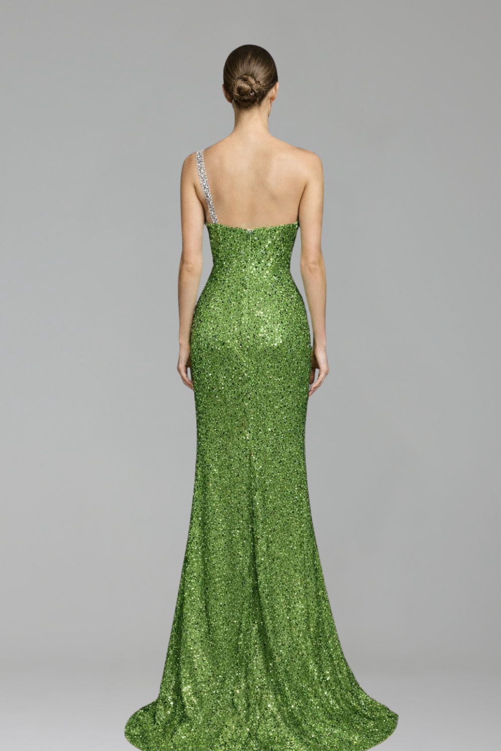One-Shoulder Crystal Mermaid Dress-Larosabride