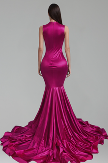 Sculpted Satin Illusion Mermaid Gown - LAROSABRIDE