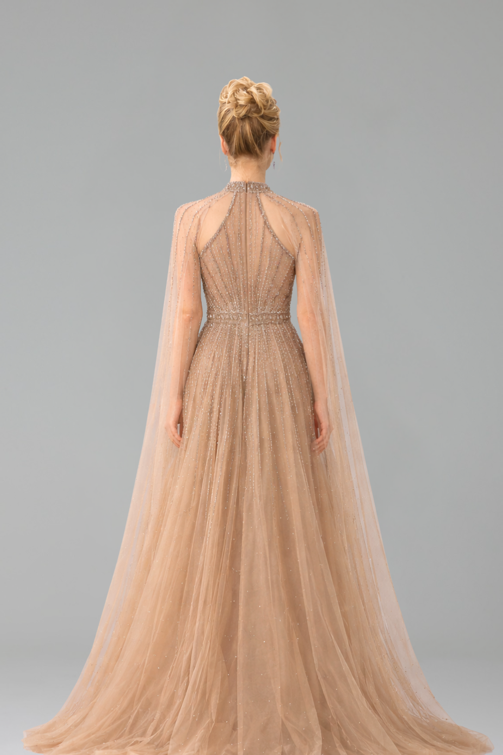 Crystal Beaded A-Line Cape Dress - LAROSABRIDE