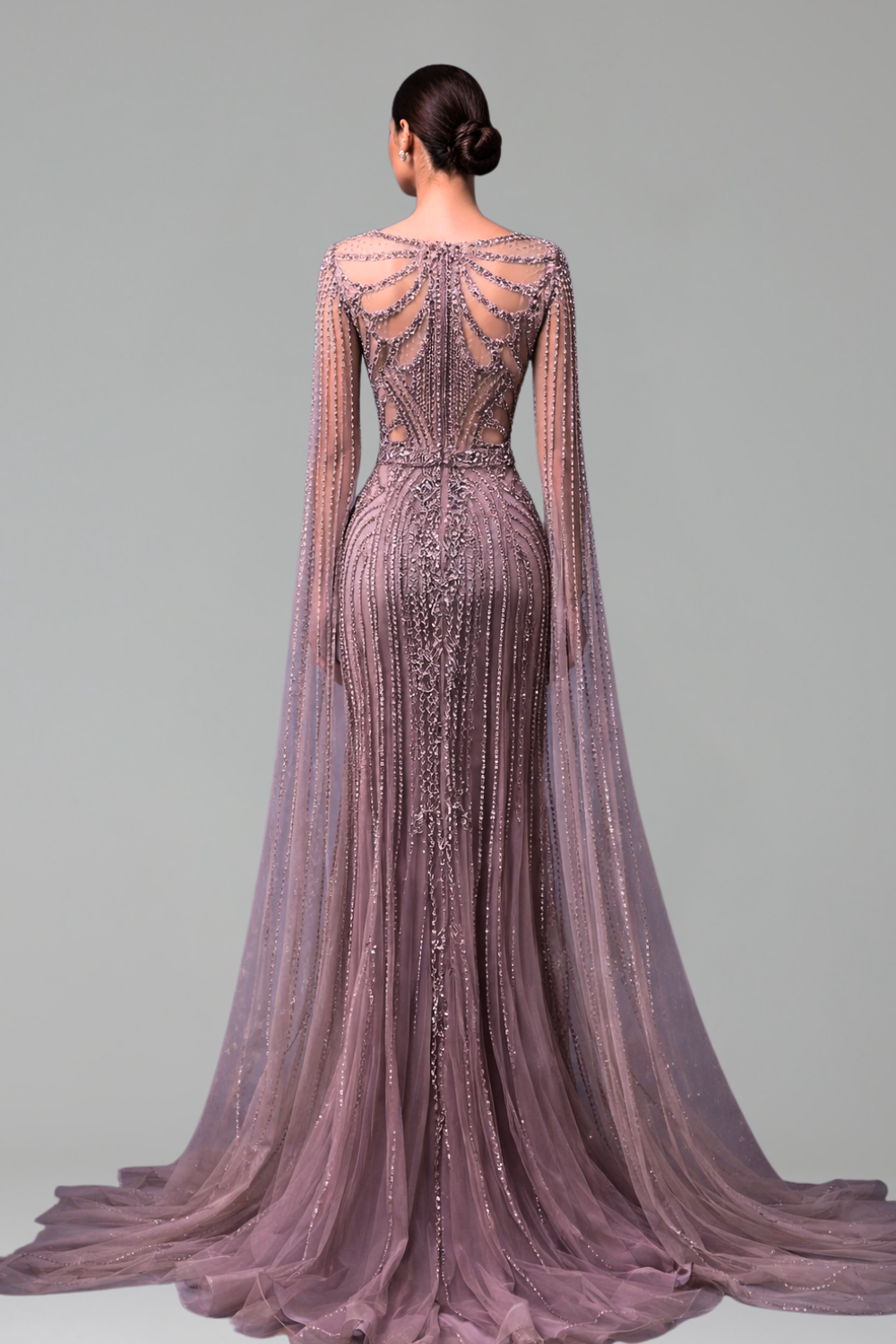 Beaded Mermaid Cape Sleeve Dress - LAROSABRIDE