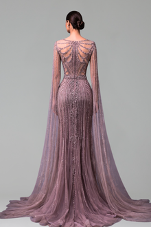 Beaded Mermaid Cape Sleeve Dress - LAROSABRIDE