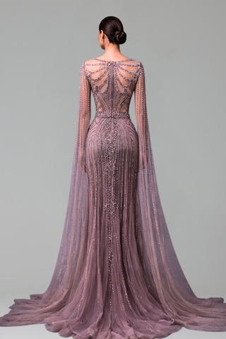 Beaded Mermaid Cape Sleeve Dress - LAROSABRIDE