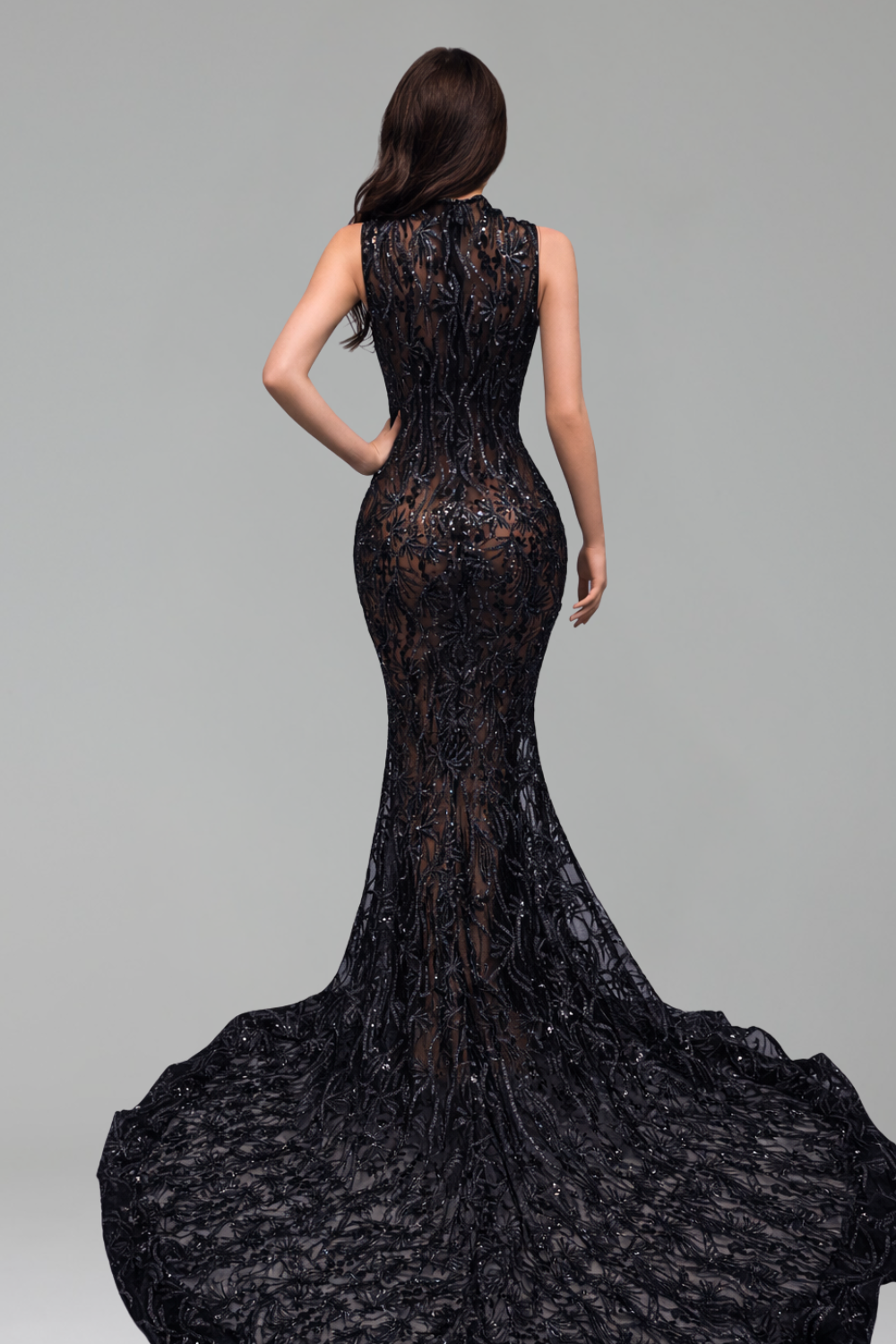 Illusion Beaded Mermaid Evening Dress - LAROSABRIDE