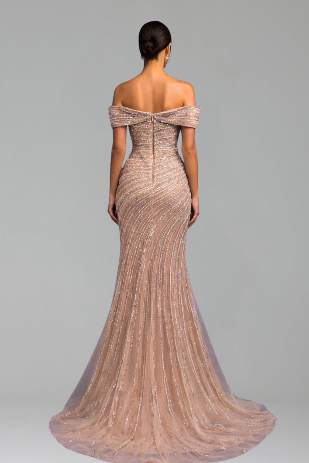 Beaded Mermaid Split Evening Dress - LAROSABRIDE