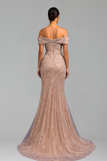Beaded Mermaid Split Evening Dress - LAROSABRIDE