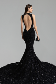 Deep V Embellished Mermaid Gown - LAROSABRIDE